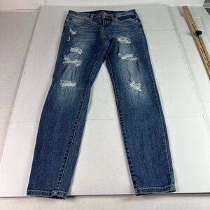 Judy Blue Jeans Women's 30x28* Skinny Mid Rise Blue Distressed Denim Tag 29